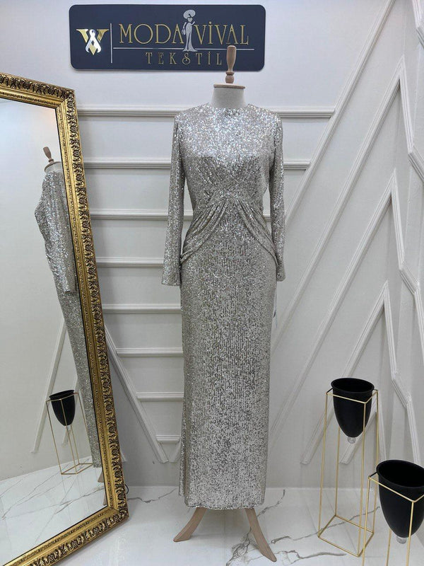 SEQUIN Glittery Embroidered Evening Dress